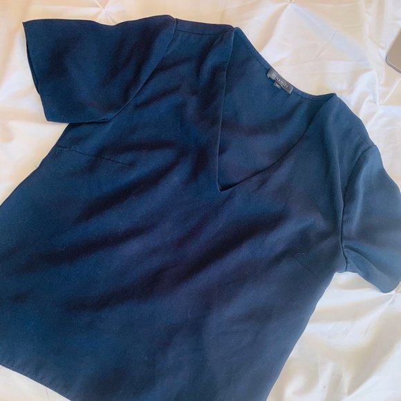 navy blue v neck blouse top - Picture 1 of 1